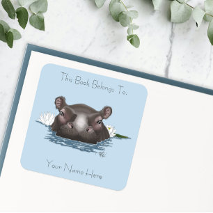 Pegatina Cuadrada Hippopotamus Loto Blanco Azul