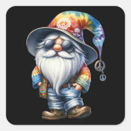 Pegatina Cuadrada Hippy Gnome