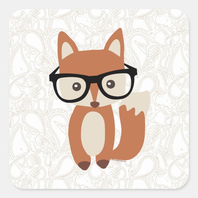 Pegatina Cuadrada Hipster Baby Fox con gafas (Anverso)