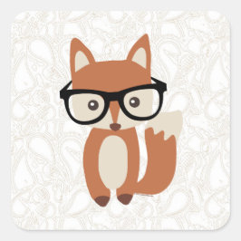 Pegatina Cuadrada Hipster Baby Fox con gafas