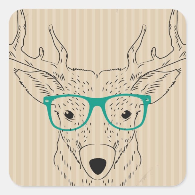 Pegatina Cuadrada Hipster Reindeer Elk con lentes Navidades gruñidos (Anverso)
