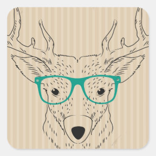 Pegatina Cuadrada Hipster Reindeer Elk con lentes Navidades gruñidos