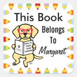 Pegatina Cuadrada Hipster Yellow Labrador Puppy