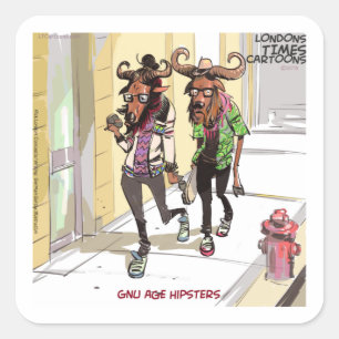 Pegatina Cuadrada Hipsters Divertidos de la Era Gnu