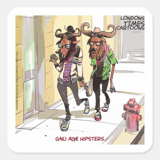 Pegatina Cuadrada Hipsters Divertidos de la Era Gnu (Anverso)