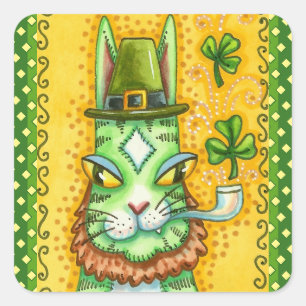PEGATINA CUADRADA HISS N' FITZ LEPRECHAUN, ST. GATO DIVERTIDO DEL DÍ