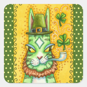 PEGATINA CUADRADA HISS N' FITZ LEPRECHAUN, ST. GATO DIVERTIDO DEL DÍ