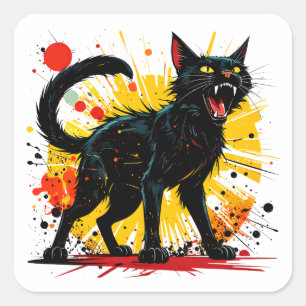 Pegatina Cuadrada Hissing Defensive Black Cat