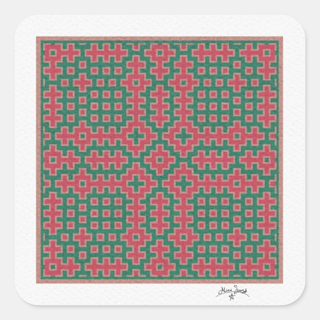 Pegatina Cuadrada Histmas Temáticas, inspiradas en Hitomezashi Tile (Anverso)