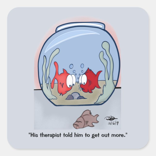 Pegatina Cuadrada Historia divertida de peces (Anverso)