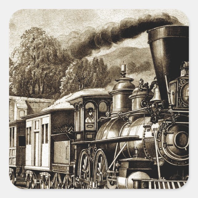 Pegatina Cuadrada Historial de locomotoras de motores de vapor (Anverso)