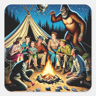 Pegatina Cuadrada Historias divertidas de retro campfire | Pie grand