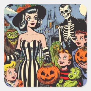 Pegatina Cuadrada Historietas de Halloween