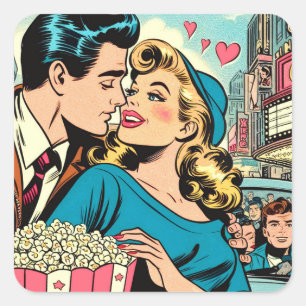 Pegatina Cuadrada Historietas de la pareja de amor de San Valentín r