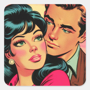 Pegatina Cuadrada Historietas de parejas de amor de vintage