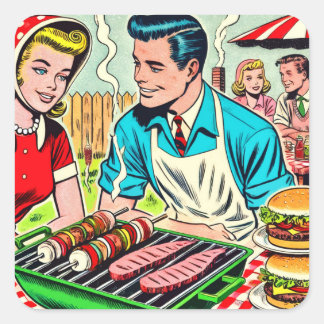 Pegatina Cuadrada Historietas de parejas de parrilladas de época