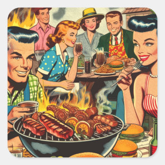 Pegatina Cuadrada Historietas de parrillada de época