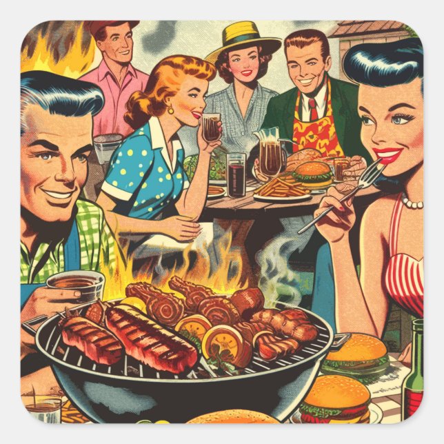 Pegatina Cuadrada Historietas de parrillada de época (Anverso)