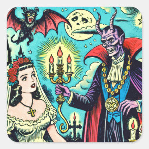 Pegatina Cuadrada Historietas del terror retro malvado