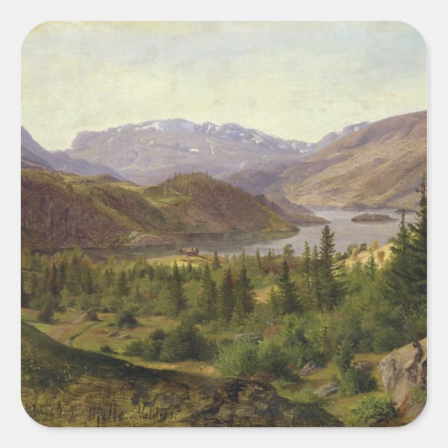 Pegatina Cuadrada Hjelle en Valders, Tile Fjord, 1835 (Anverso)