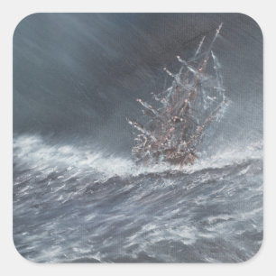 Pegatina Cuadrada HMS Beagle en una tormenta en el Cabo de Horn