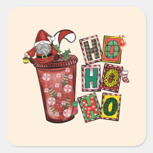 Pegatina Cuadrada Ho Ho Ho Ho Chirstmas Gnome