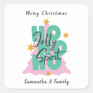 Pegatina Cuadrada Ho Ho Ho Ho Merry Navidad nombre personalizado