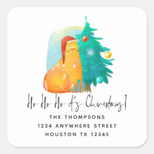 Pegatina Cuadrada Ho Ho Ho Ho Navidades Cat Return Dirección