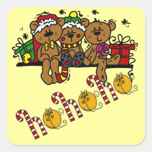 Pegatina Cuadrada Ho Ho Ho Ho Teddy Bears