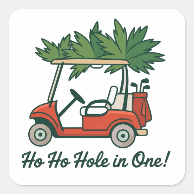 Pegatina Cuadrada Ho Ho Hole In One Christmas Santa Golf Golfing  (Anverso)