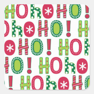 Pegatina Cuadrada Ho Ho Holiday Festividad Verde Rojo Temporada Verd