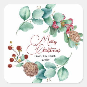 Pegatina Cuadrada Hoaves navidades y corona de Holi con pinecona