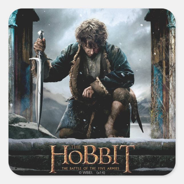 Pegatina Cuadrada Hobbit - Poster de cine BILBO BAGGINS™ (Anverso)