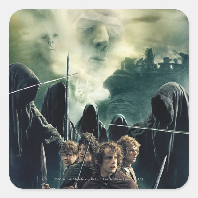 Pegatina Cuadrada Hobbits listos para la batalla (Anverso)