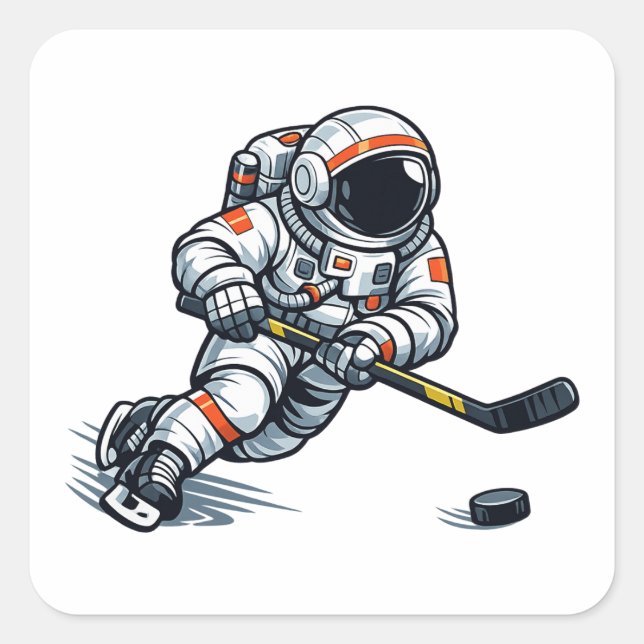 Pegatina Cuadrada Hockey Astronauta (Anverso)