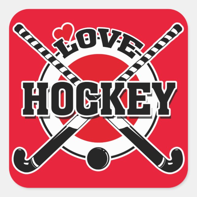 Pegatina Cuadrada Hockey - Hockey de amor (Anverso)