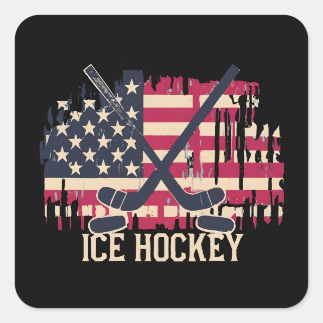 Pegatina Cuadrada Hockey sobre hielo - Bandera estadounidense (Anverso)