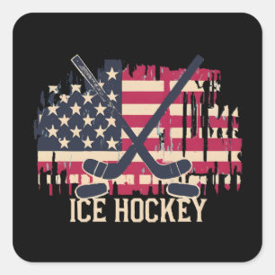 Pegatina Cuadrada Hockey sobre hielo - Bandera estadounidense