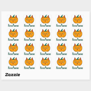 Pegatina Cuadrada Hocucus pawcus Halloween calabaza ginger cat magia