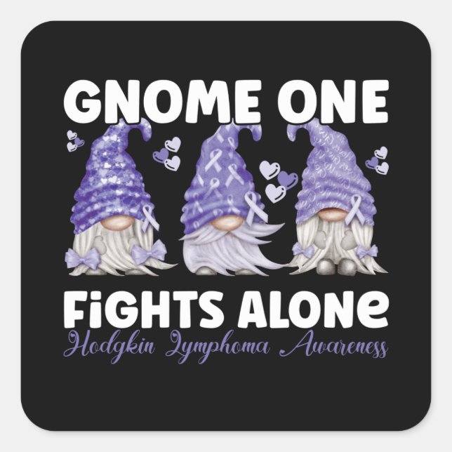 Pegatina Cuadrada Hodgkin Lymphoma Cancer Violet Ribbon Gnome (Anverso)