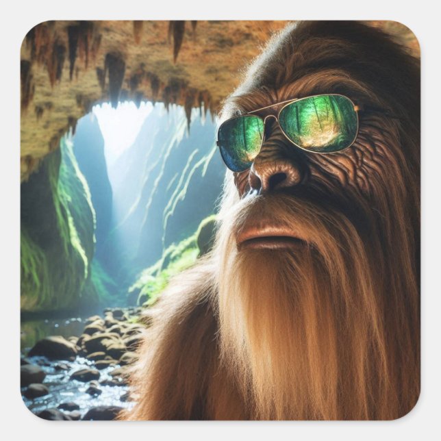 Pegatina Cuadrada Hogar de Sasquatch (Anverso)