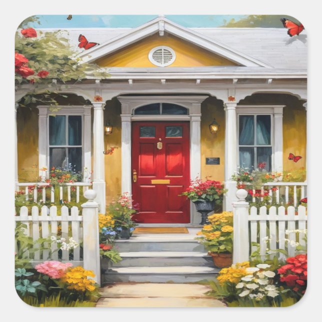 Pegatina Cuadrada Hogar dulce hogar (Anverso)