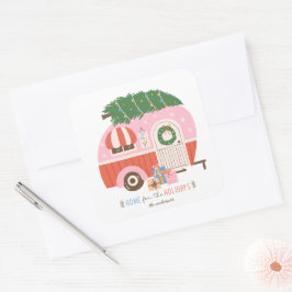 Pegatina Cuadrada Hogar para el Camper Rosado de vacaciones