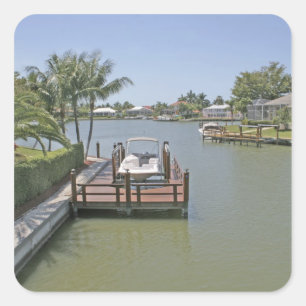 Pegatina Cuadrada Hogares y muelles en el canal Marco Island Florida