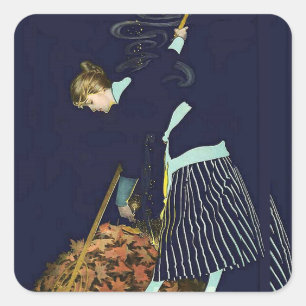 Pegatina Cuadrada Hoguera de hojas de otoño de C Coles Phillips