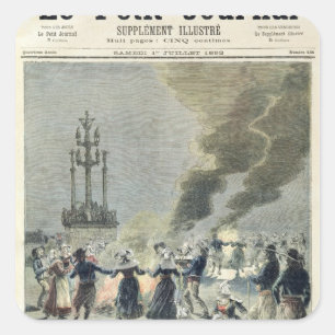 Pegatina Cuadrada Hogueras encendidas para celebrar el solsticio de