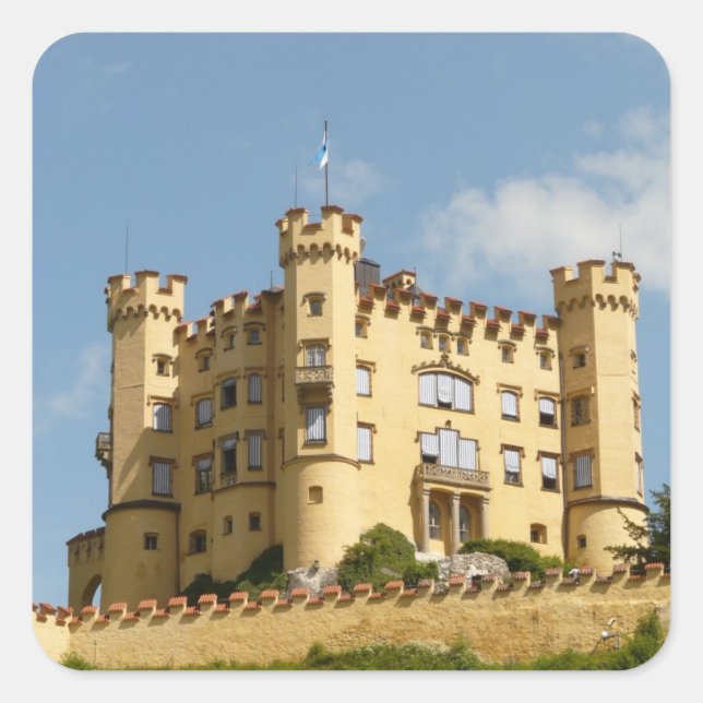 Pegatina Cuadrada Hohenschwangau Castillo de Alemania Regalos Turíst (Anverso)