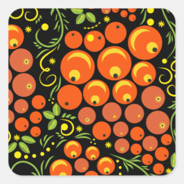 Pegatina Cuadrada Hohloma Egg Black and Rowan