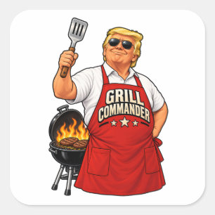 Pegatina Cuadrada Hoja de calcomanías de Trump Grill Commander BBQ S