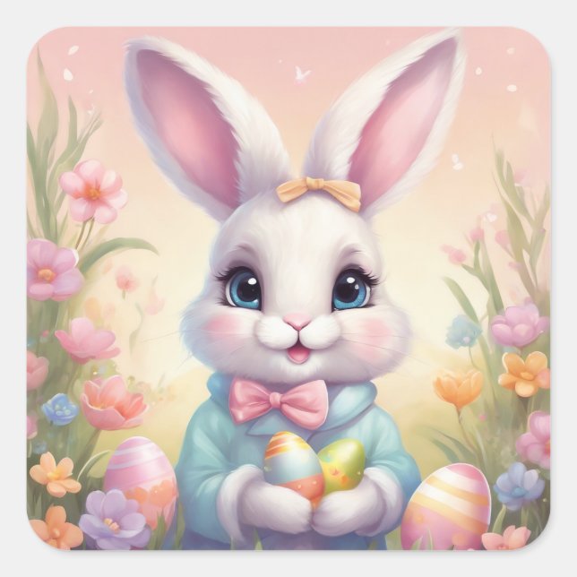 Pegatina Cuadrada Hoja de conejo de Pascua (Anverso)